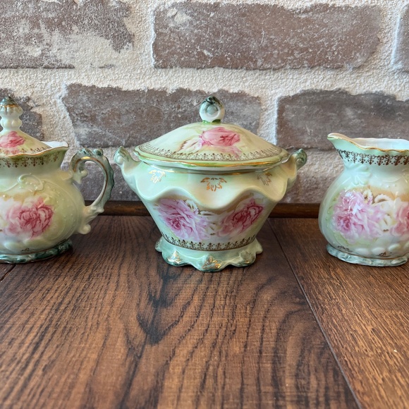 Nippon tea set vintage tea set Handpainted tea set Japan Nippon set pink green - Picture 1 of 16